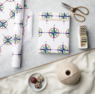 DIY 5 Color Nautical Compass Rose Wrapping Paper