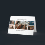 DIY 5 photo anniversary wedding collage script Card<br><div class="desc">An easy to personalize 5 photo collage is set on a white background and has two flowing script fonts above and below it for your personalized wording.</div>