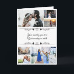 DIY 6 photo | couples romantic minimalist message Card<br><div class="desc">An easy to personalize 6 photo collage is set on a white background that has a plain and simple horizontal line that has a small flourish flower and black hearts on it which form a border on either side of a decorative black calligraphy cursive script. Personalize the cover and the...</div>