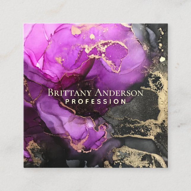 DIY Abstract Black Purple Gold  Square Business Card (Front)