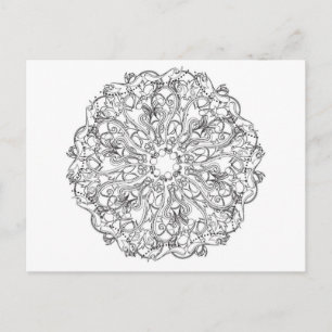 DIY adult colouring in mandala line-art design Postcard