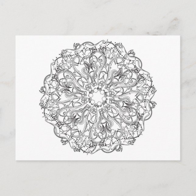 DIY adult colouring in mandala line-art design Postcard (Front)