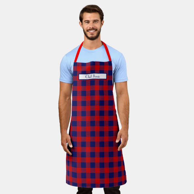 DIY Background Red Navy Buffalo Check Plaid Apron (Worn)