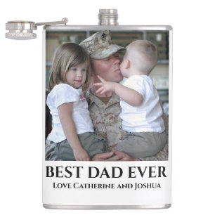 DIY best dad ever photo from children fathers day Hip Flask