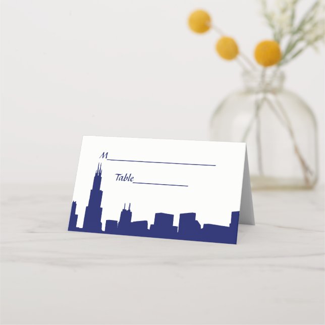 DIY BG Chicago Skyline Silhouette Blue Place Card (Back)