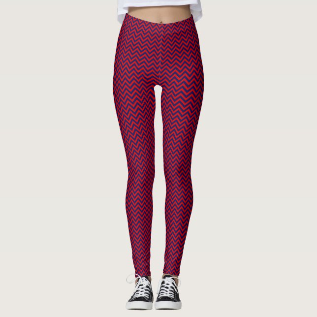 DIY BG LG Red Chevron ZigZag Stripe Navy Blue Leggings (Front)