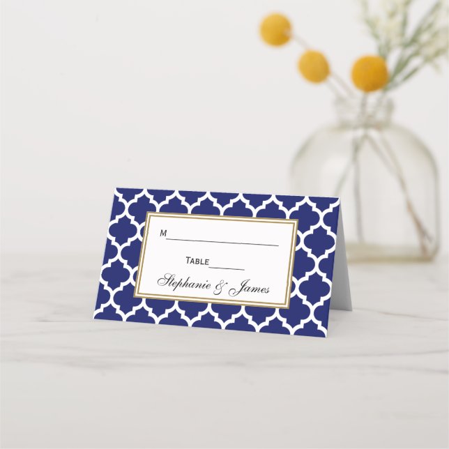 DIY BG Navy Moroccan Quatrefoil Place Escort Cards (Front)