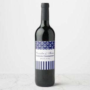 DIY BG Navy White Anchor Stripe Party Wine Label