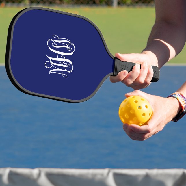 DIY BG Navy White Greek Key Vine Monogram Font Pickleball Paddle (Creator Uploaded)