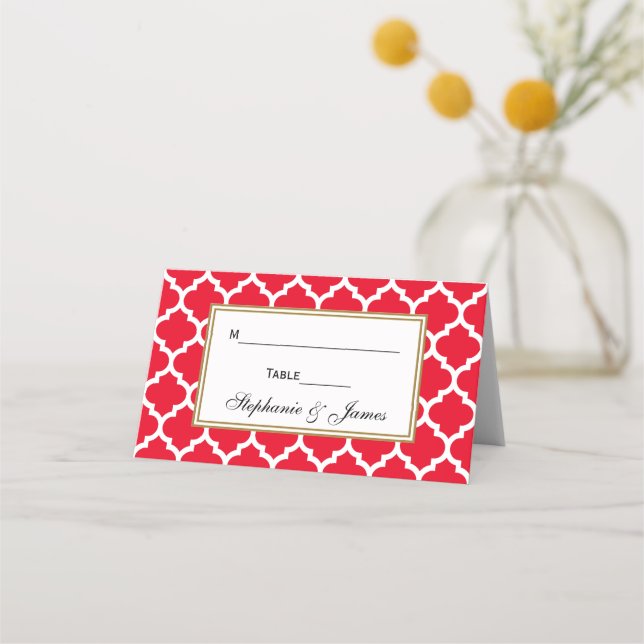 DIY BG Red Moroccan Quatrefoil Place Escort Cards (Front)