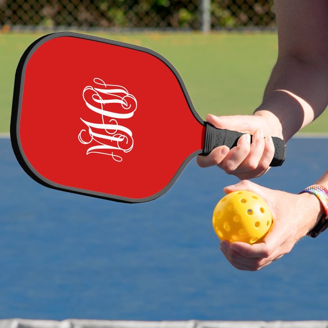 DIY BG Red White Greek Key Vine Monogram Font Pickleball Paddle (Creator Uploaded)