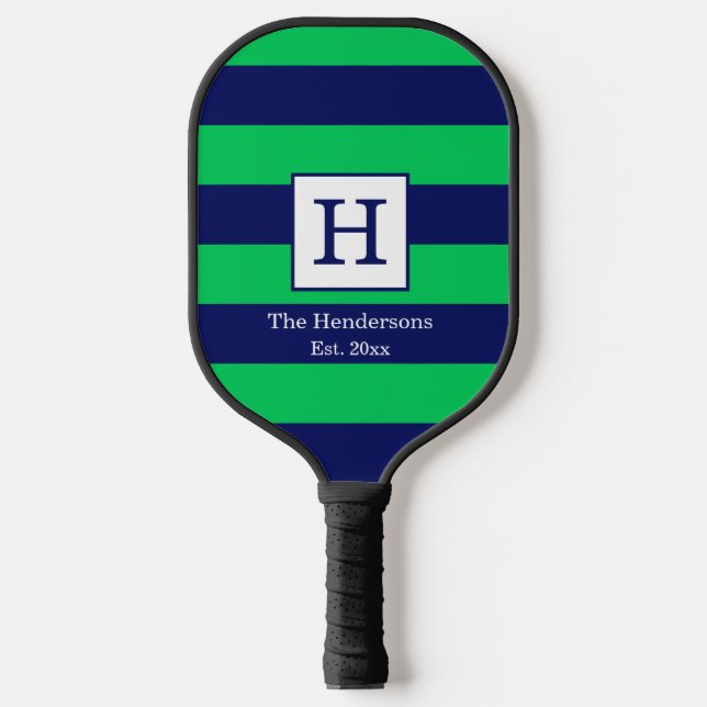 DIY BG Stripe Frame Name Monogram Blue SV Emerald  Pickleball Paddle (Front)