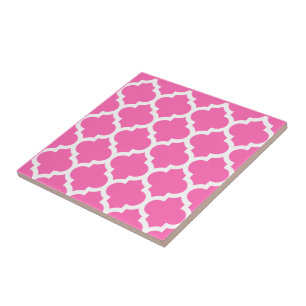 DIY BG White Moroccan Quatrefoil Pattern #5 Hot Pk Tile