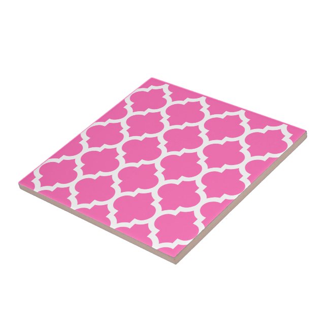 DIY BG White Moroccan Quatrefoil Pattern #5 Hot Pk Tile (Side)