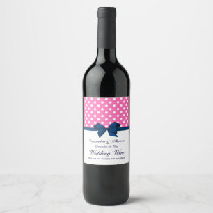 DIY BG White Polka Dots Navy Bow Wine Bottle Label
