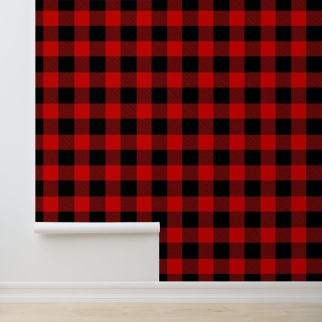 DIY Bkgrnd Colour Buffalo Check Plaid #1 Black Red Wallpaper (Application)