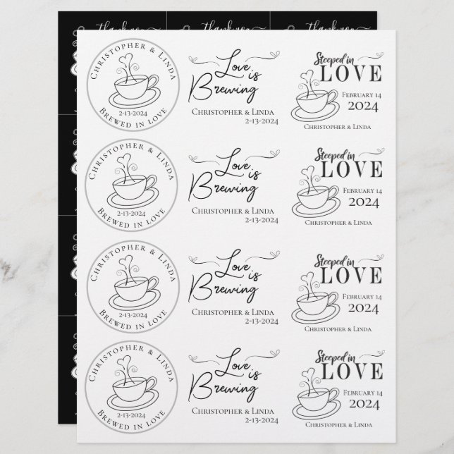 DIY Black and White Wedding Tea Bag (Front/Back)