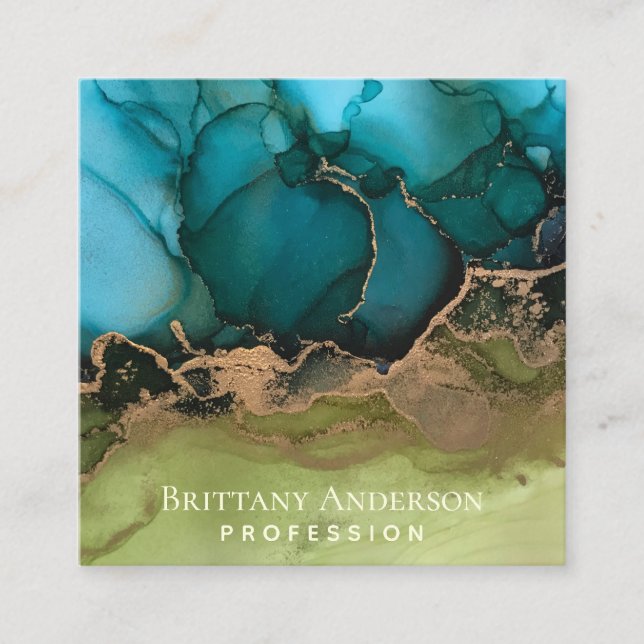 DIY Black Gold Teal Green Square Business Card (Front)