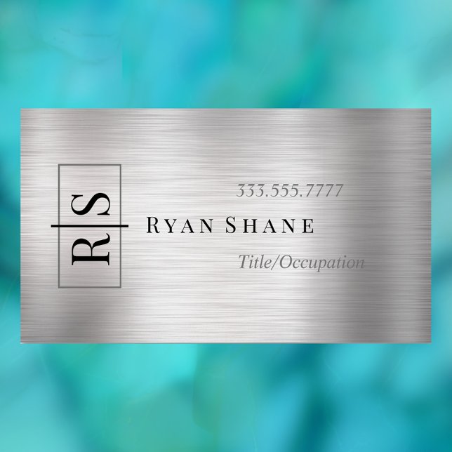 DIY Black Monogram in Box, Name, Brushed Silver Magnetic Business Card (Creator Uploaded)