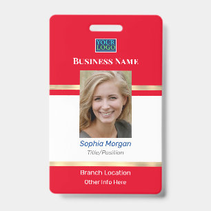 DIY Business Photo Name Logo Info, Red White Gold Badge