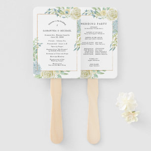 DIY Chic Rose Hydrangea Wedding Program Hand Fan