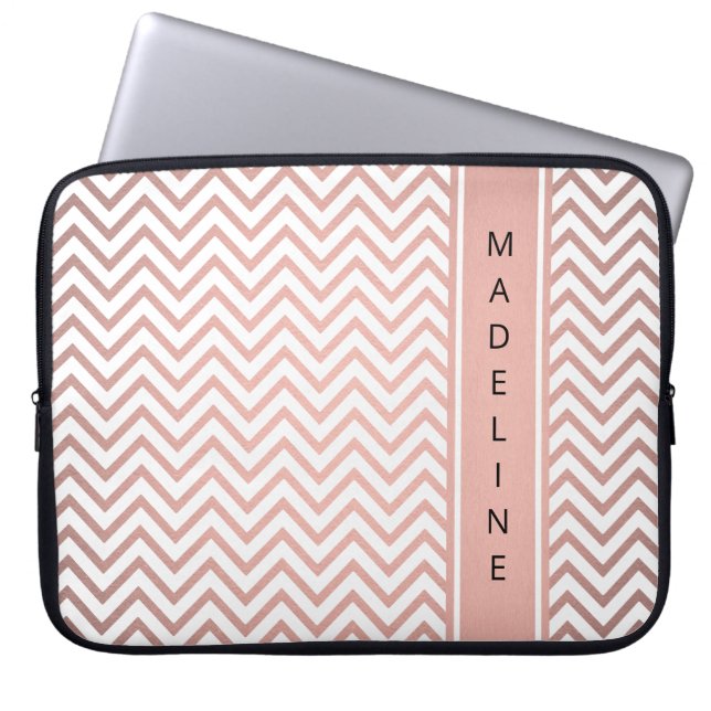 DIY Colors Chevron Zig-Zag Pink & Black Monogram Laptop Sleeve (Front)