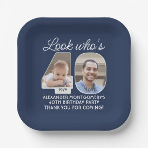 DIY Colors • Look Who's 40 Birthday Party 2 Photo Paper Plate