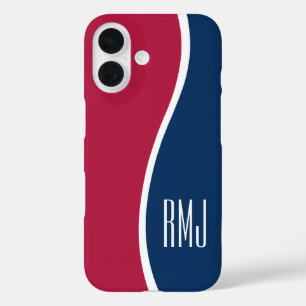 DIY Colors Modern Monogrammed Wave Red White Blue iPhone 16 Case