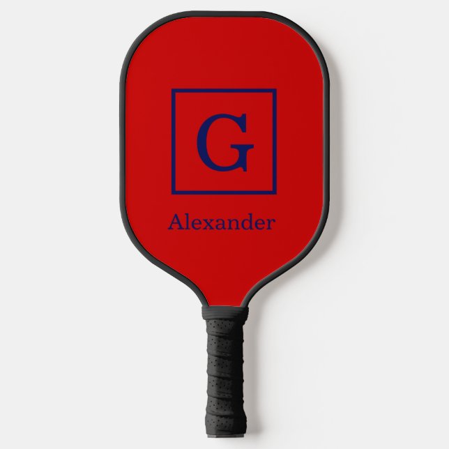 DIY Colors Red Navy Framed Initial Monogram SV Pickleball Paddle (Front)