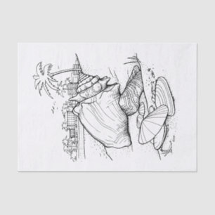 DIY Colour Beach Theme Shells, Palm Trees - Black Tissue Paper