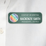 DIY Colour Brushed Green Printed Plastic Employee Name Tag<br><div class="desc">**Please note that the background is printed to look metallic, but the product is not made of metal and is not engraved.** Represent your business in style by supplying staff with modern and professional custom logo rectangular plastic name tags, available with your choice of pin or magnetic backing. Colours, fonts...</div>