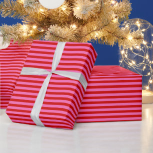 DIY Colour Medium Preppy Stripe Red Hot Pink Wrapping Paper