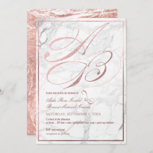 DIY Colour, Monograms, Faux Rose Gold Fancy Script Invitation