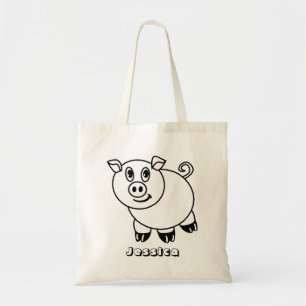 DIY Colour Your Own Pig Personalized Kids Tote Bag