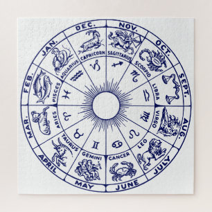 DIY Colour Zodiac Chart #1 - Blue on White Jigsaw Puzzle