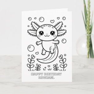 DIY colouring folded axolotls birthday card