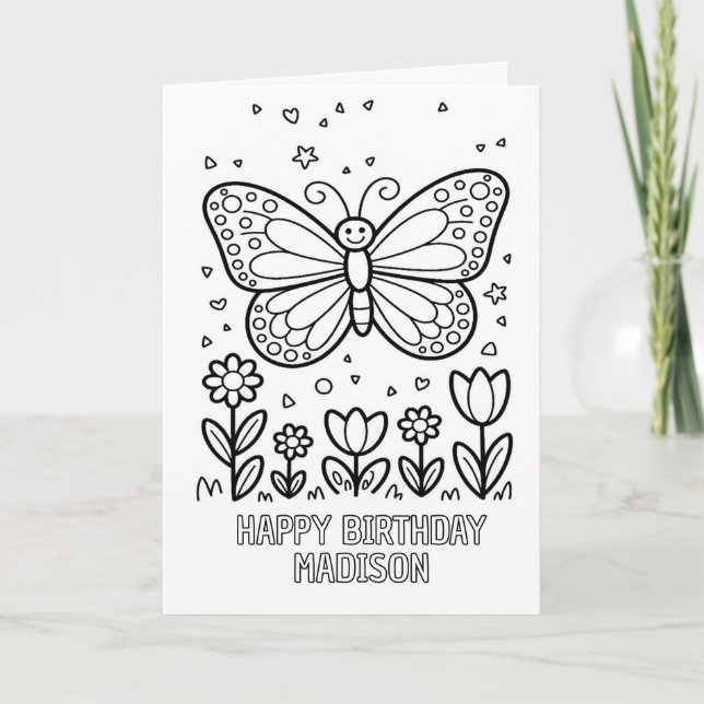DIY colouring folded butterfly birthday card (Front)