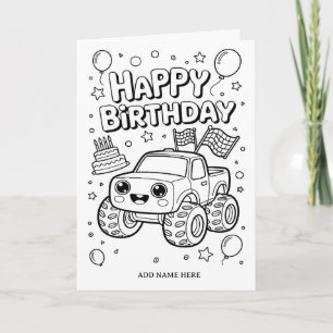 DIY colouring folded monster truck birthday card