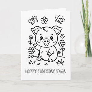 DIY colouring folded pig birthday card