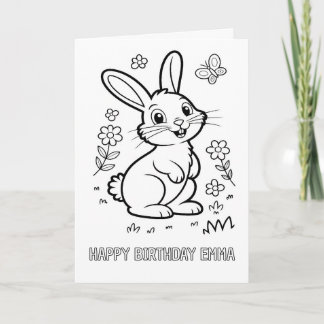 DIY colouring folded rabbit bunny birthday card