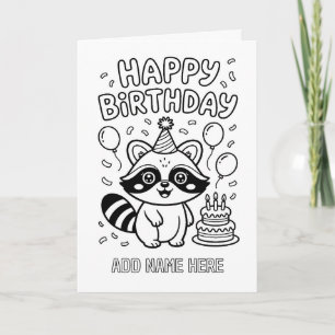DIY colouring folded raccoon birthday card