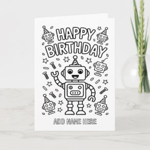 DIY colouring folded robots birthday card