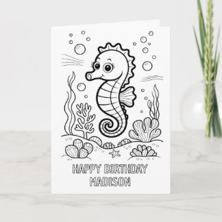 DIY colouring folded seahorse birthday card