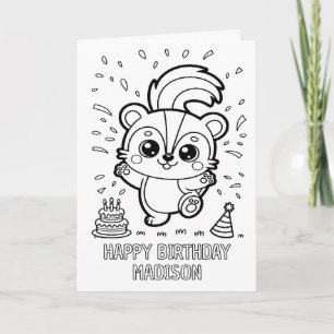 DIY colouring folded skunk birthday card