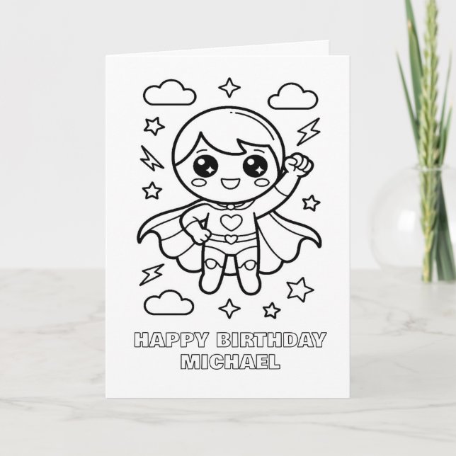 DIY colouring folded superhero birthday card (Front)
