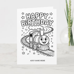 DIY colouring folded train birthday card