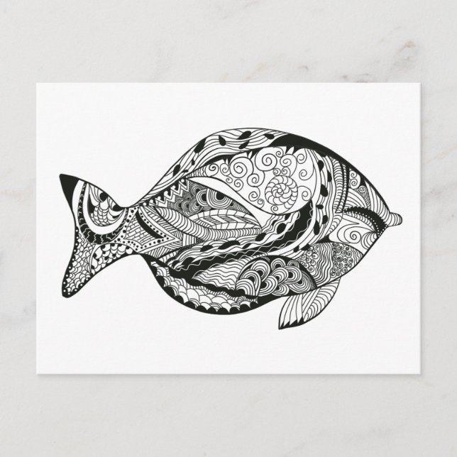 DIY colouring in fish line-art design Postcard (Front)