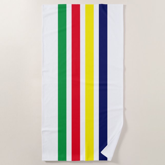 DIY Colours 4 Stripe Red Blue Yellow Green White Beach Towel (Front)