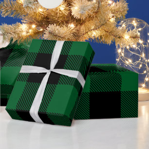 DIY Colours Buffalo Plaid Tartan HG SV Black Green Wrapping Paper