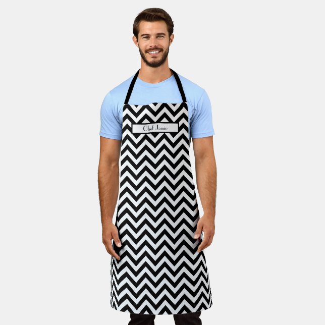 DIY Colours Chevron Stripe Black White Apron (Worn)